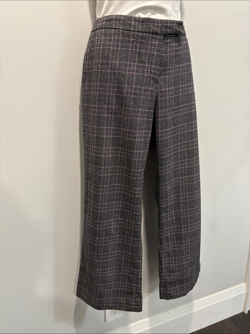 Teenflo Wool Plaid Wide-Leg Dress Pants Size 10 Black Grey Pink - Picture 3 of 16